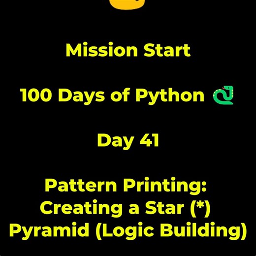 Shahzaib Afzal on Instagram: "Python Tutorial for Beginners | Day 41 | Pattern Printing Creating a Star (*) Pyramid (Logic Building) #python #pythonprogramming #pythontoutorial #SHCK #pythonprogram"