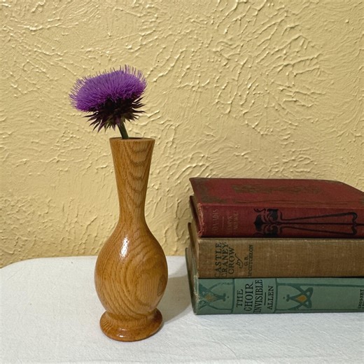 Vintage Hand-turned Oak Wood Bud Vase, Swirling Grain Detail - Etsy