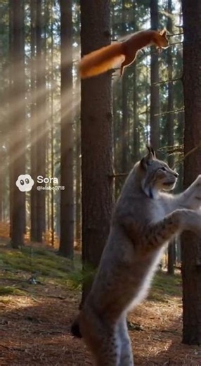 Lynx Strikes—Squirrel Survives With a Wild Tree Leap! 🌲🐿️