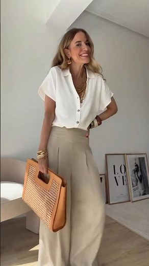 Pantalón Palazzo Gris o Beige, la Misma Camiseta Blanca, Dos Decisiones #fashiontrends #outfitideas