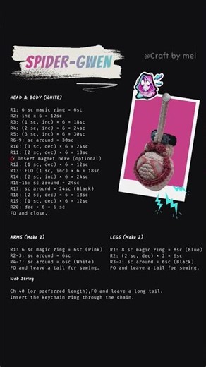 Free pattern! 🕷✨️Here’s the Spider-Keychain Swipe to see the written pattern. #spiderman #crochet