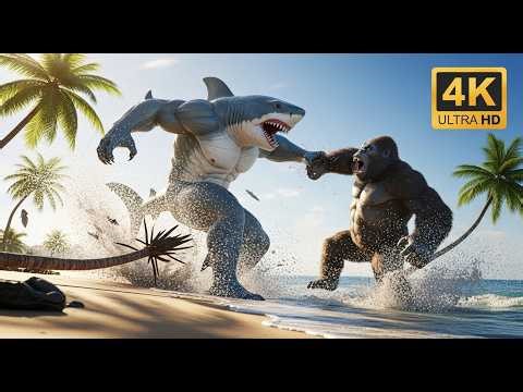 EPIC MONSTER BATTLE: King Kong vs The Giant Humanoid Muscle Shark - Full CGI Cinematic