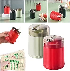 Automatic Toothpick Dispense, Eurmali Creative Push-Type Toothpick Storage Box Toothpick, 2023 New Toothpick Holder Dispenser, Toothpick Holder with 400 toothpicks (Red+light green)