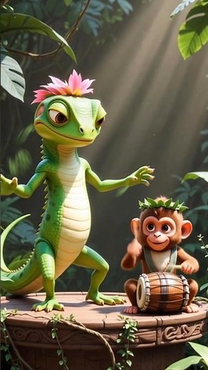 Dancing Lizard With Monkey Drummer🦎🐒✨ #ai #monkey #lizard #dance