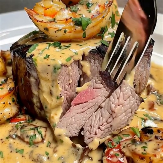 Filet Mignon with Grilled Shrimp & Lobster Sauce Ingredients: 1. 2 filet mignon steaks The full recipe is in the FIRST (C.O.M.M.E.N.T) 👇 | Khawar Malik