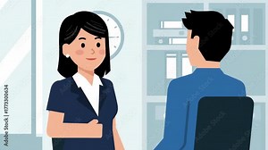 Human resources manager conducting a job interview or performance review with an employee in a corporate office setting