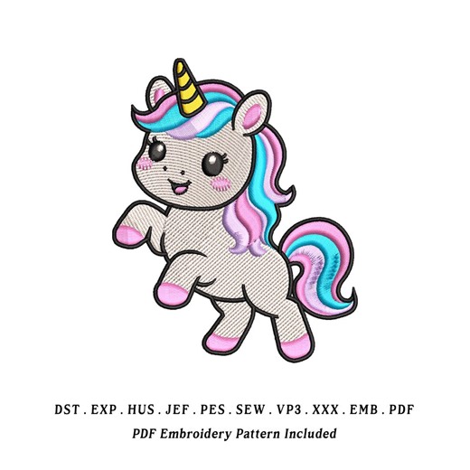Prancing Cute Unicorn Embroidery Design | Magical Unicorn Illustration | Kawaii Fantasy Animal Outline Stitch File | Digital Machine Embroid - Etsy