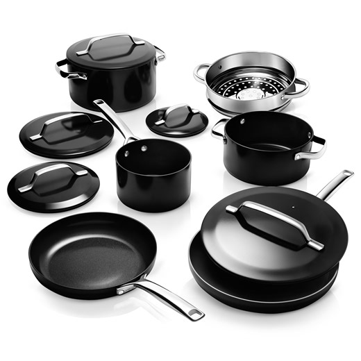 Gotham Steel Modern 11 Pc Ceramic Pots and Pans Set Non Stick, Kitchen Cookware Sets, Non Stick Pots and Pan Set, Ceramic Cookware Set, Pot and Pan Set, Non Toxic Cookware Set, Dishwasher Safe, Black