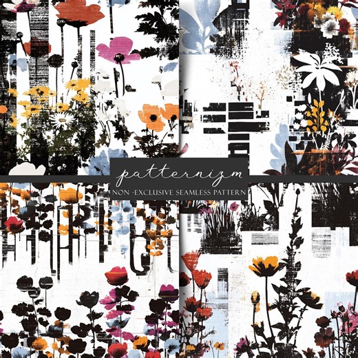 Modern Floral Mixed Media Seamless Pattern, Art Print Repeat Design for Fabric, Paper & Decor - Etsy