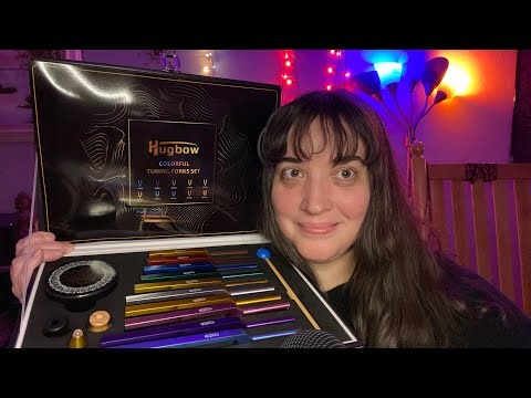 ASMR Whispers and Frequency Healing with the Hugbow Colorful Tuning Forks Set, Feel Better, Relax