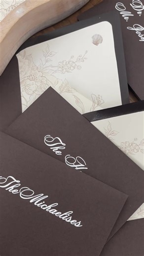 Envelope liners matter!!!! Lining my envelopes for my wedding invitations 🤎🐚 . . . #weddinginvitation #diywedding #envelopeliners #2026bride #custominvitations