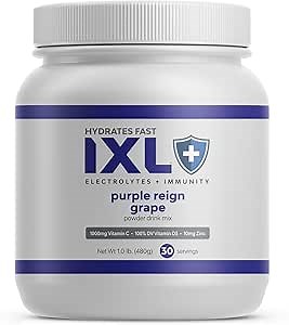 IXL Electrolytes + Immunity - 480g Tub, Hydrates Fast, Powerful Immune Boosters, Potassium Rich, Amino Acids, Purple Reign Grape, Powder Drink Mix