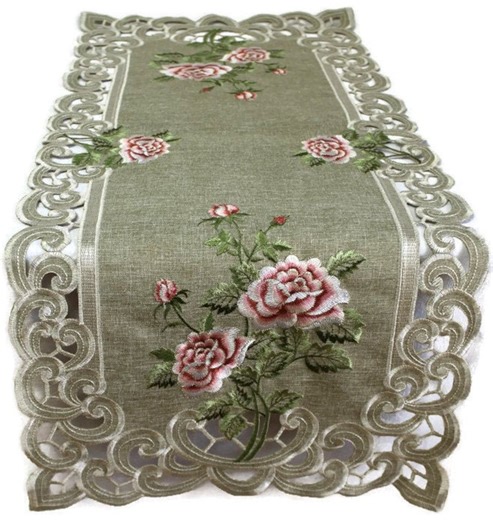 Embroidered Rose Table Runner, Green Burlap Linen, Floral Place Mat - Etsy