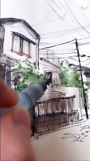 Drawing a street in Tokyo, Japan #streetart #sketchbook #tokyo #drawing #watercolor #ink