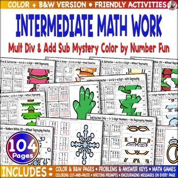 Intermediate Math Morning Work | Mult Div & Add Sub Mystery Color by Number Fun