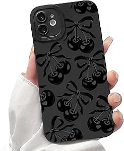 Lovmooful Compatible for iPhone 11 Case Cute Aesthetic Ribbon Bowknot with Black Design for Girls Women Soft TPU Shockproof Protective Girly for iPhone 11 Case-Cherry Bow