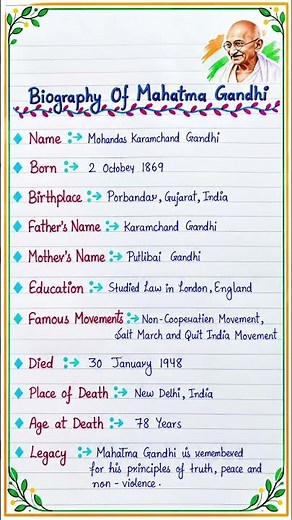 Mahatma Gandhi Biography in English | Short Biography of Mahatma Gandhi #shorts #trending #bapu #yt
