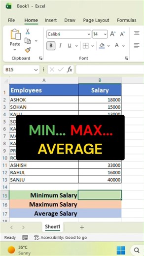 Minimum, Maximum & Average in 1 Click | Excel Trick #shorts #excel