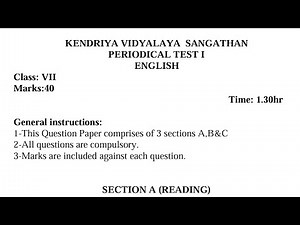 Class-7 ENGLISH / PT-1 Paper For Kendriya Vidyalaya Students /KVS Periodic Test Exam Question Paper