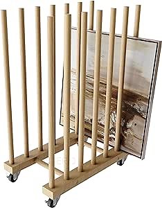 Art Storage Rack with Caster Wheels, Wood Storage Stand for Canvas Boards, Panel, Frame, Drawing Board, Printed Matter, Paper Pad, Backing Plate