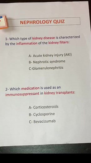 10K views · 156 reactions | Nephrology Quiz 2 Follow us to learn pharmacology  #pharmacology #medstudent #medicalschool #studygram #studyhard #studystrategies #medschooltips #medicine #premed #studyinspiration #studytime #medlife #medicinestudent #studygoals #medicationmaster #pharmacy #medicalstudents #studygroup #studytechniques #studytips #medicalnotes | Doctor of Pharmacy | Facebook