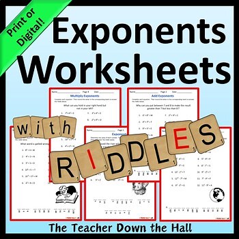Exponents Worksheets w/ Riddles Print or Digital Exponents Resource