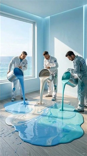 Luxury Light Blue Epoxy Floor Transformation ✨ Room to Dream Coastal Living Room