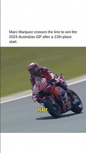 Marc Marquez crosses the line to win the 2024 Australian GP after a 13th-place start.
