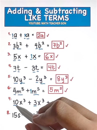 809K views · 10K reactions | Adding & Subtracting LIKE TERMS‼️ #teachergon #math #mathreview #ALGEBRA #Mathtutorial #mathteachergon #CSEReview #civilserviceexam | Ako si Teacher Gon | Facebook