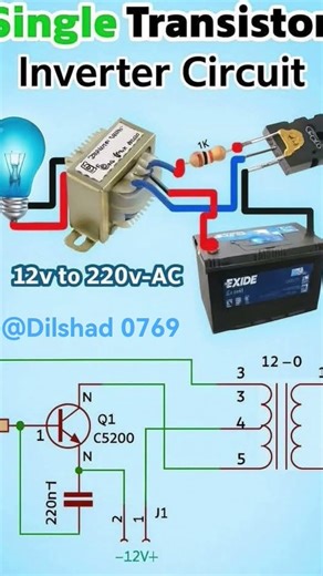 Inverter circuit with a single transistorThe image shows a simple inverter circuit