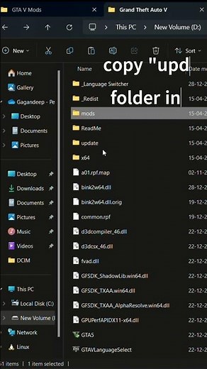 Create "mods" folder in GTA V directory (using least memory)