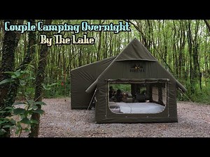 The Overnight Camping Couple Set Up a Luxury Tent By The Lake And Made Fries to Enjoy The Weekend