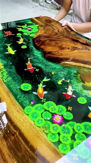 Personalized 3D Koi Fish Resin River Table – Handcrafted Custom Epoxy Wood Table #epoxy #resin