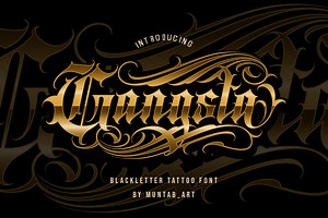 Gangsta Typeface | Tattoo Fonts, a Blackletter Font by Muntab_Art