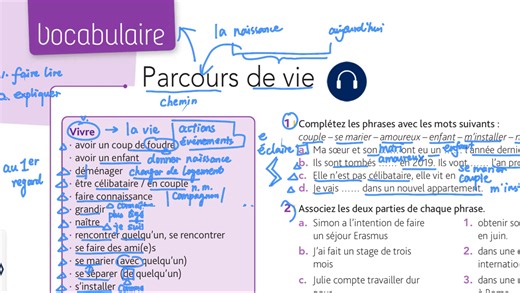 Édito A2 2022 | Unité 1 Vocabulaire: parcours de vie 生活历程| 词汇练习｜全法语（语速较慢）