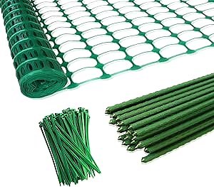 Garden Fence,Snow Fence,Plastic Safety Fence+25 Steel Plant Stakes,Patio Snow Fence 40 Inches X 100 Feet Green Plastic Garden Netting and 25 4-Foot Stakes