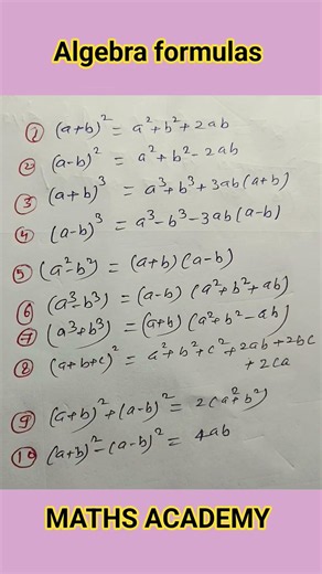 Algebra formulas Mathematics #Algebra formulas #MATHS ACADEMY