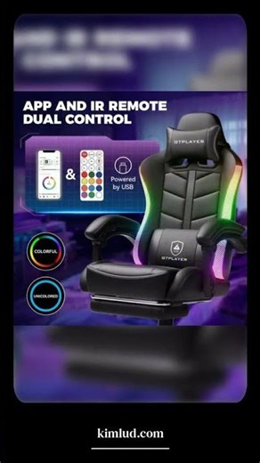 gtplayer rgb gaming chair with footrest, computer gaming chair with led lights for adults, height...