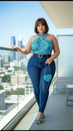 Stunning Turquoise Halter Top & Baggy Jeans Outfit 💙 Curvy Girl Style\r#viral #PlusSizeStyle #Shorts