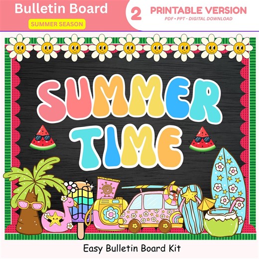 Summer Bulletin Board Kit, Groovin Into Summer Decor, Editable (digital Download) - Etsy