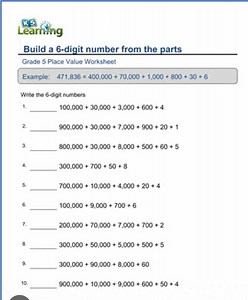 Build a 6-digit number from the parts Grade 5 Place Value Works... | Filo