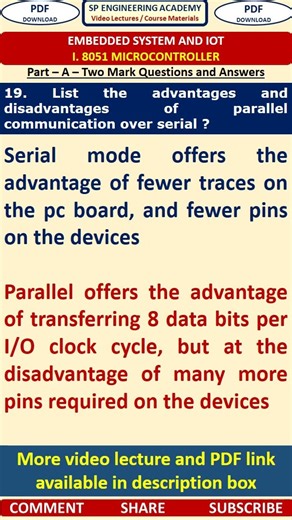 19MC Advantages and disadvantages of parallel communication over serial communication in 8051