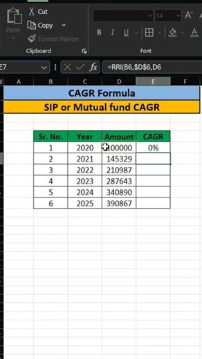 CAGR Formula || How Calculate SIP Mutual Fund || #exceltricks #excelshorts #exceltips #mutualfunds