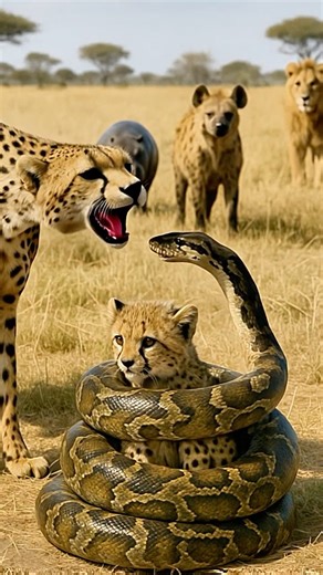 Cheetah Mother Bites Python To Rescue Her Cub #Cheetah #Python