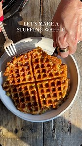If you’re looking for what to do with your stuffing leftovers this year, here’s a good one: Scoop your leftover stuffing onto a waffle iron and cook until crispy, about five minutes. Top it with warm butter or maple syrup for unexpected deliciousness. Link in bio for my delicious stuffing recipe. Are you making this? | nocrumbsleft