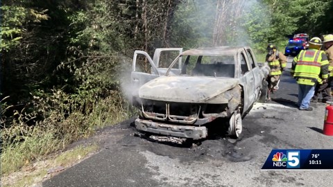 Truck catches fire after during burnouts