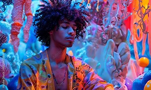 Explore a surreal labyrinth of dreams amid vibrant coral landscapes and surreal colors