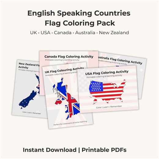 English Speaking Countries Flag Coloring Pack | Printable Geography Activities for Kids | Instant Download - Etsy UK