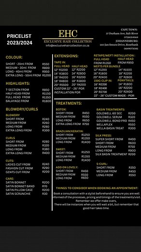 Exclusive Hair Collection (@exclusivehaircollection) - Salon Price List 2024: Updated Prices & Services