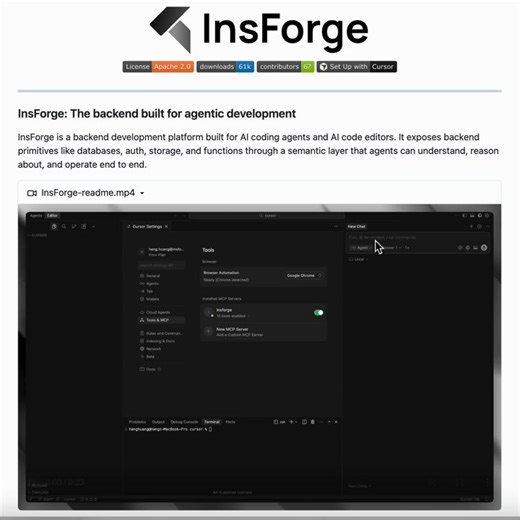 AI agents suck at backend.They ship beautiful frontends in seconds, but completely fall apart the moment you ask for a database, auth, or storage.InsForge is an open-source solution, built natively for AI coding agents and editors. It exposes backend primitives like databases, auth, storage, and functions through a semantic layer that agents can understand, reason about, and operate end-to-end.It works with any agent you already use, whether that is Cursor, Claude Code, Codex, OpenClaw, or Herme